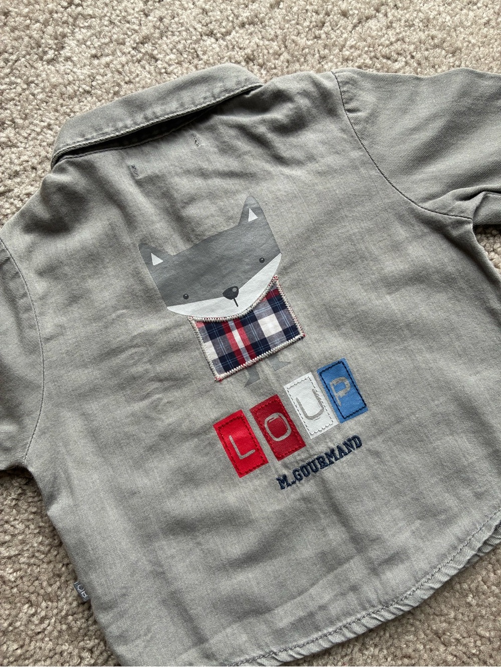 Obaibi Gray Fox Patch Button-Down Shirt for Kids